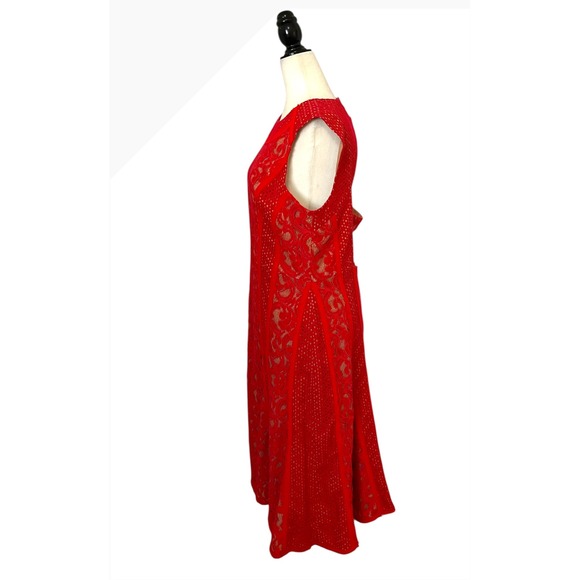BCBGMAXAZRIA Lace Midi Dress Sleeveless Party Cocktail Red Size 12 - Picture 8 of 12